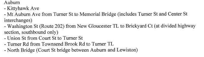 List of COA ways in Auburn from Maine DOT